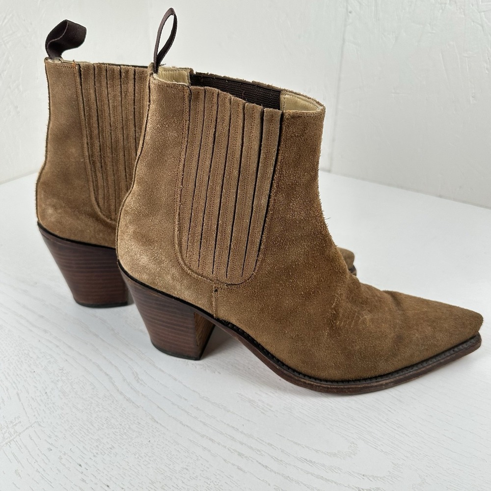 Tony Mora Women's 39/9 Slip On Tan Suede Boots 3" Heel Style 622 Mid Shaft Spain